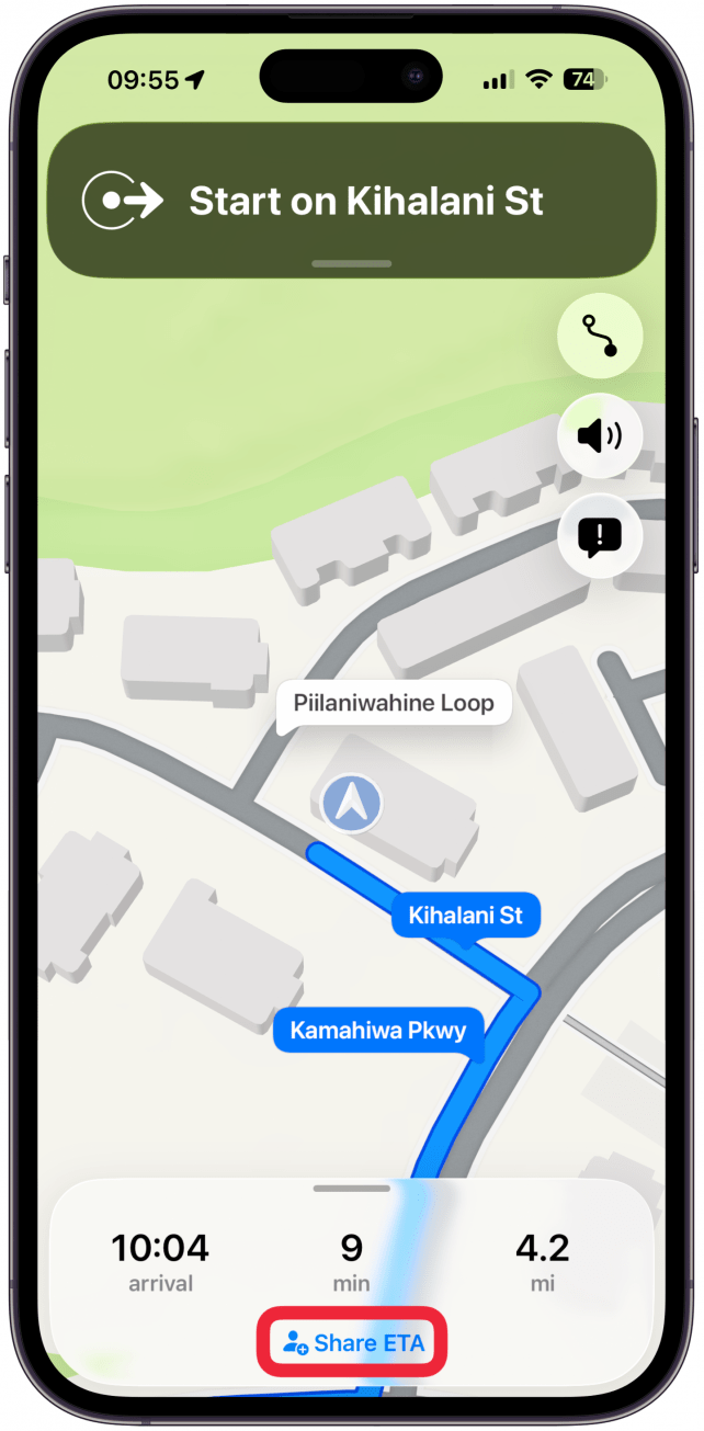 Tap on Share ETA at the bottom of the screen or swipe up on the card that appears over the map view to see more options.