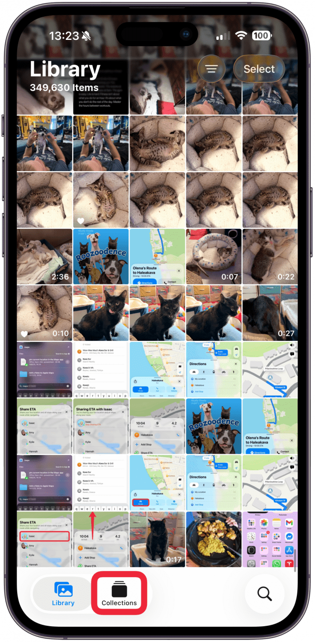 Tap on Collections next to Library. If you don't see it, swipe up as far as you can.