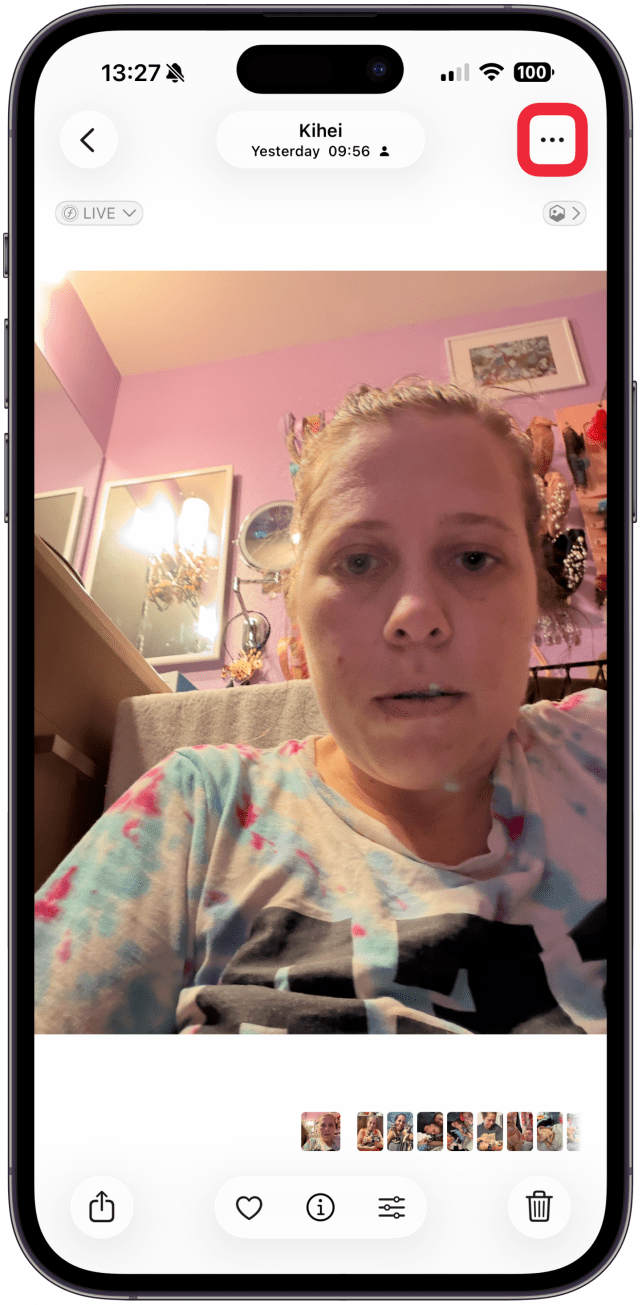 If you want to move it to the Hidden photos album, tap the More menu (three dots) in the top right corner. This is remove it from the general Library as well.