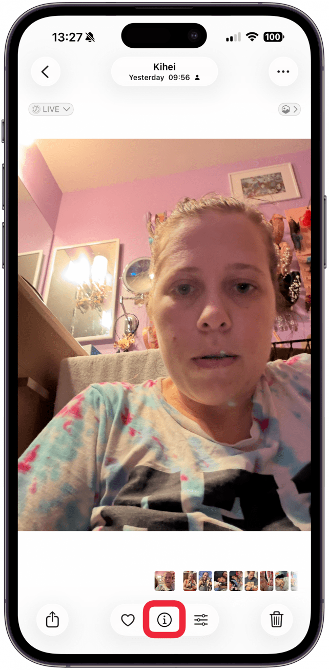 Return to the selected photo and tap the i icon if you wish to 'untag' the photo from the People and Pets album.