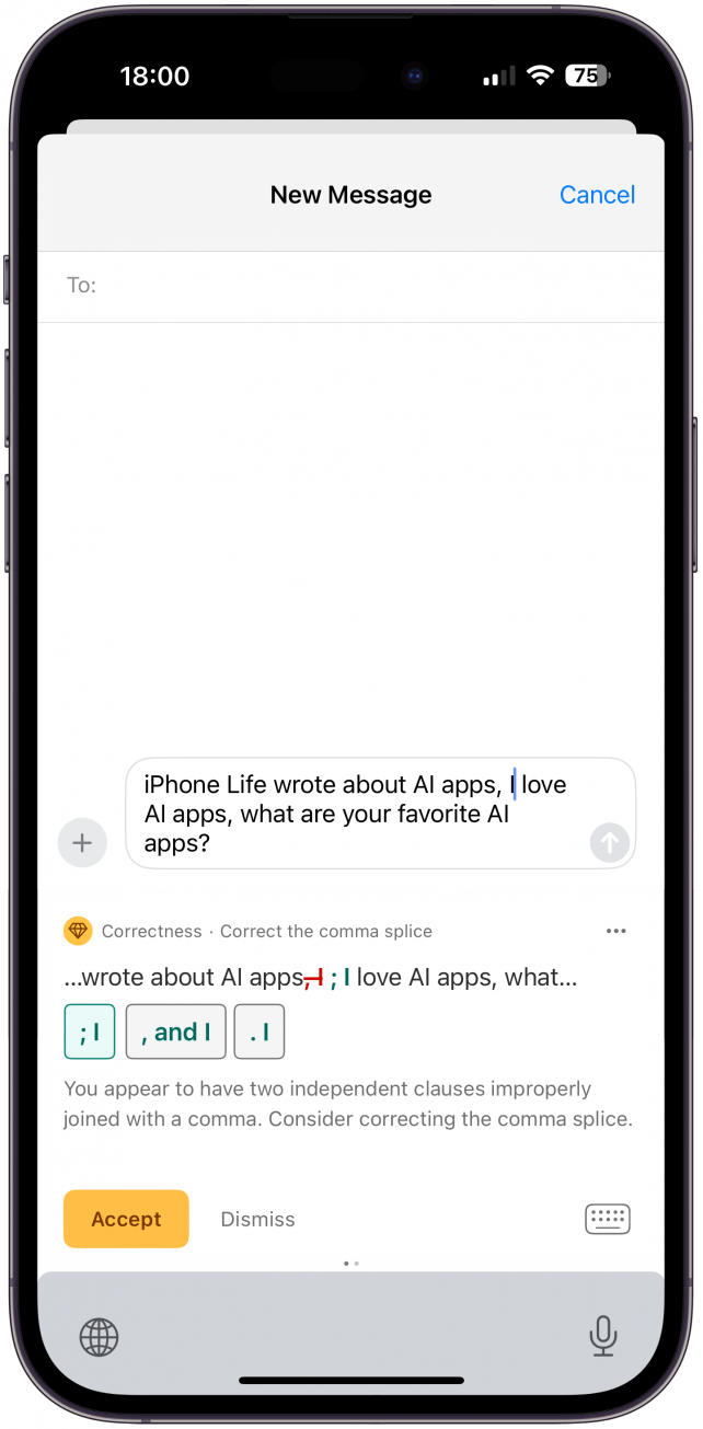 set the Grammarly Keyboard as your iPhone's default
