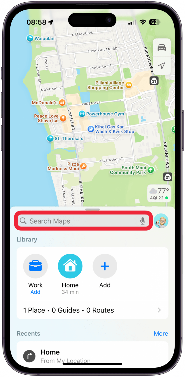 Tap the search bar and enter one of your destinations.