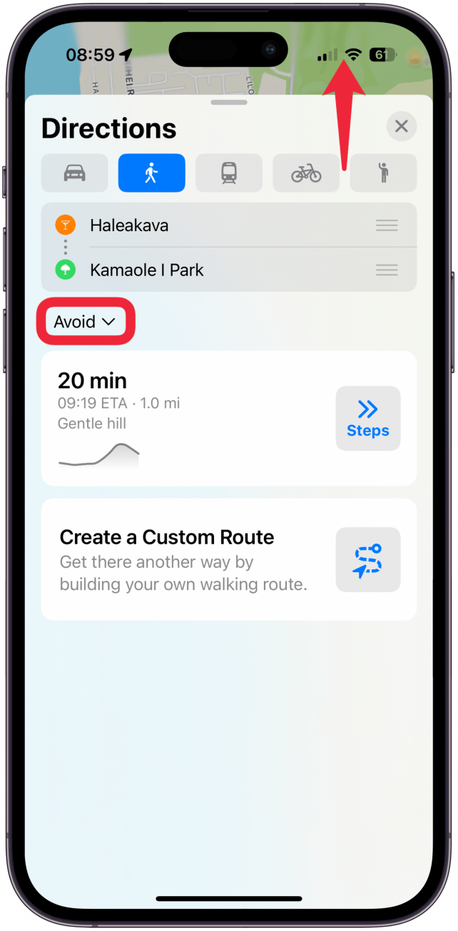 Here you can tap Avoid if you wish to alter your route.