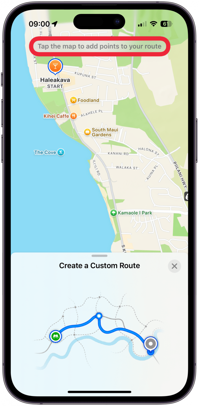 Here you can tap the map to add points to your route.