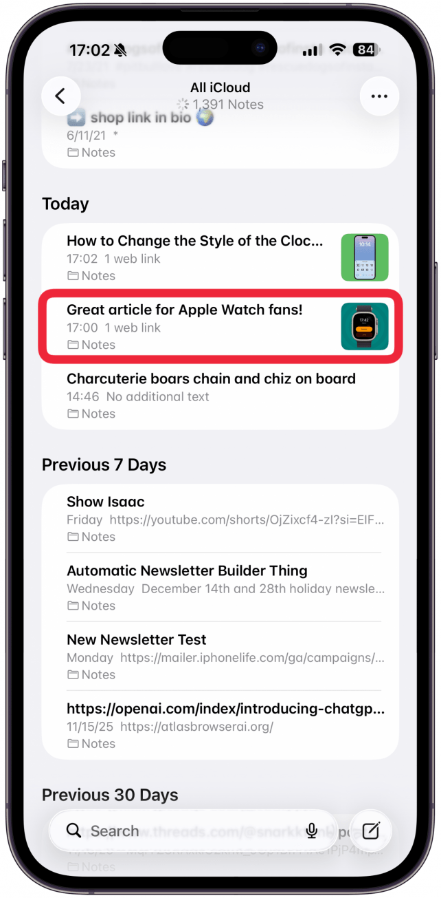 When you open your note, you can tap the thumbnail to open the article.