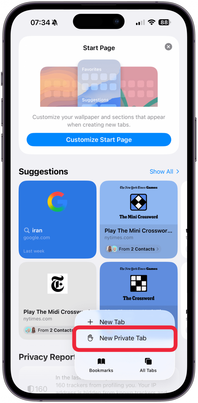Select Private Browsing.