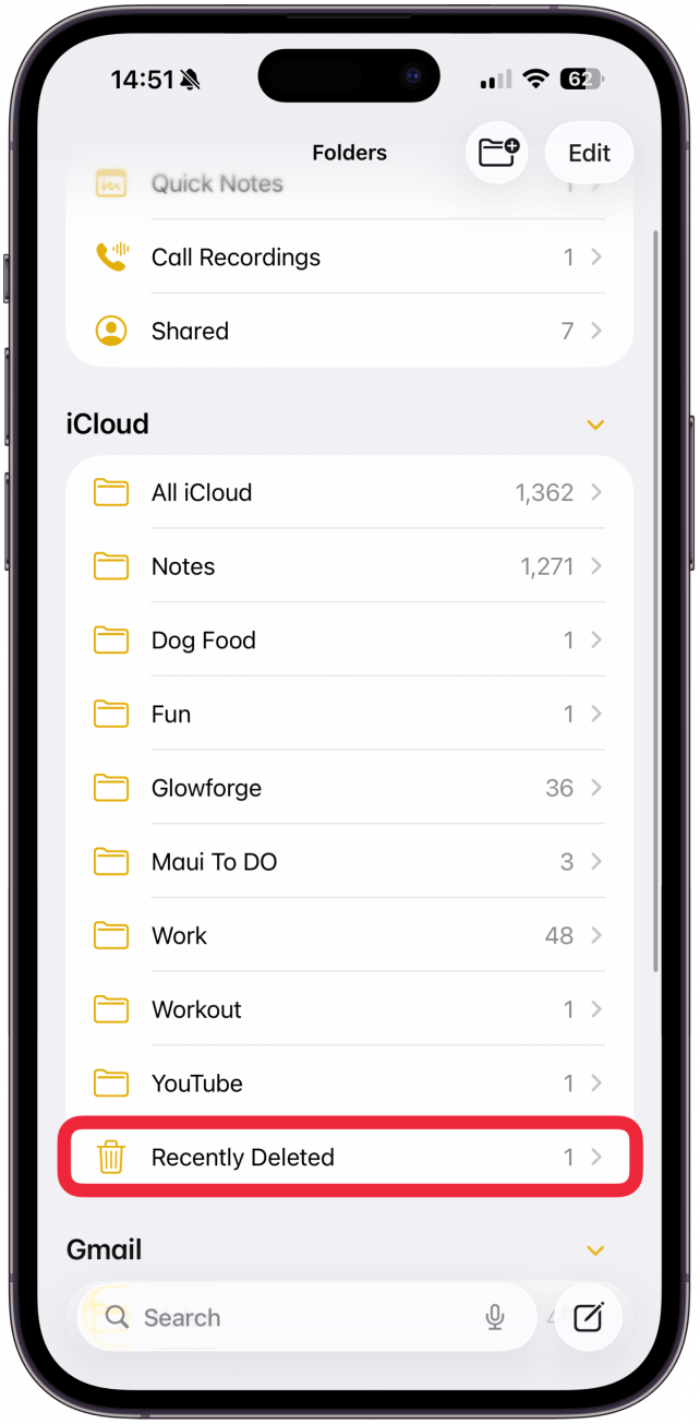 Tap Recently Deleted. If you do not have any recently deleted notes, this folder will not appear for you.