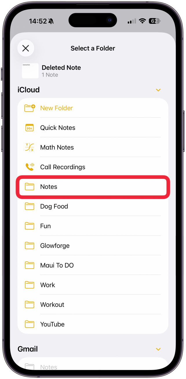 Select the folder you wish to move it to.