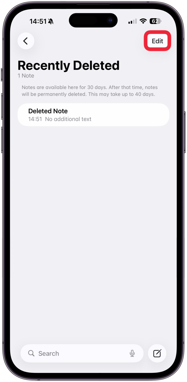 If you have multiple notes to recover, instead of swiping in step 4, tap the Edit button.