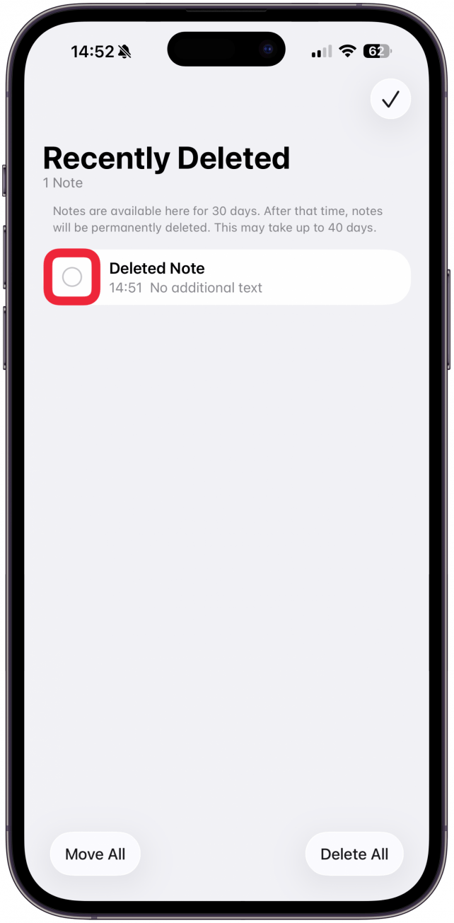 Select the note. If you have more than one note, you can select multiple notes at once.