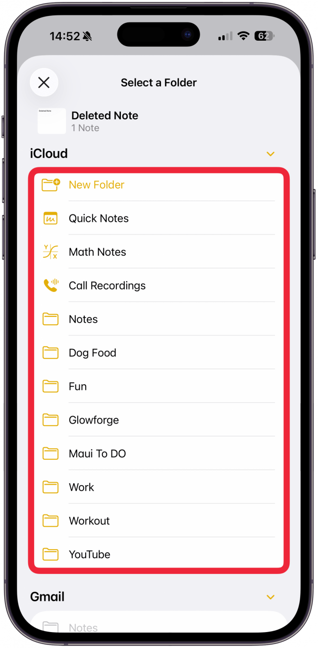 Tap the folder where you want to move the note.