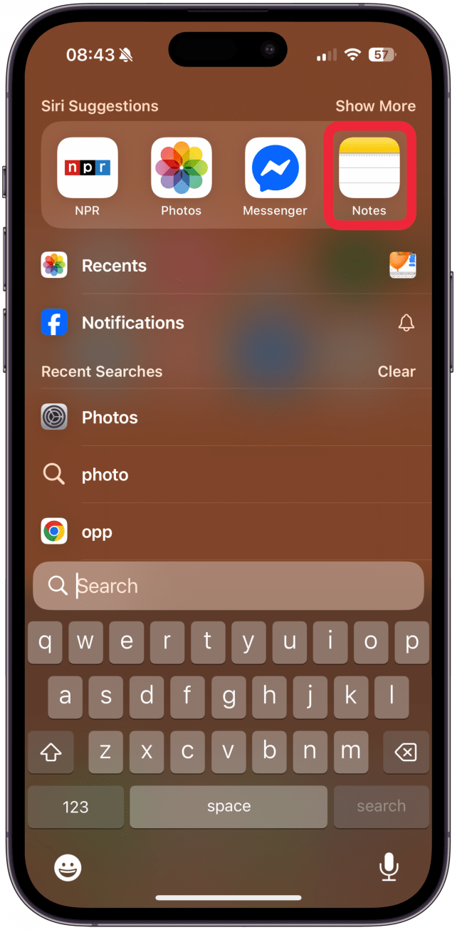 Open the Notes app.