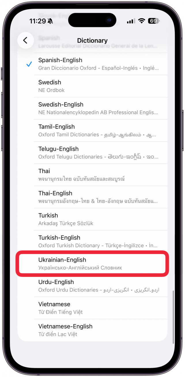 Tap on the language you wish to download and wait until you see a checkmark left of the language name.