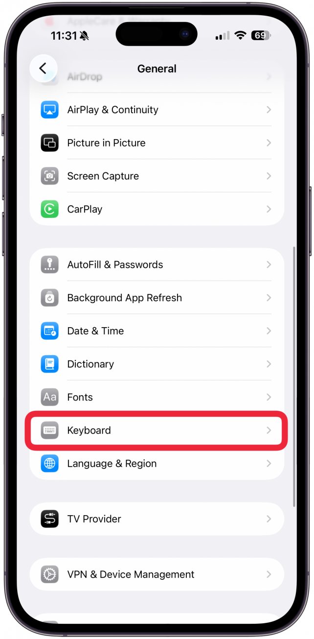 Tap Keyboards at the very top.