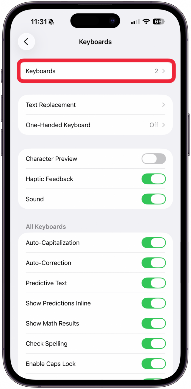 Tap Add New Keyboard.