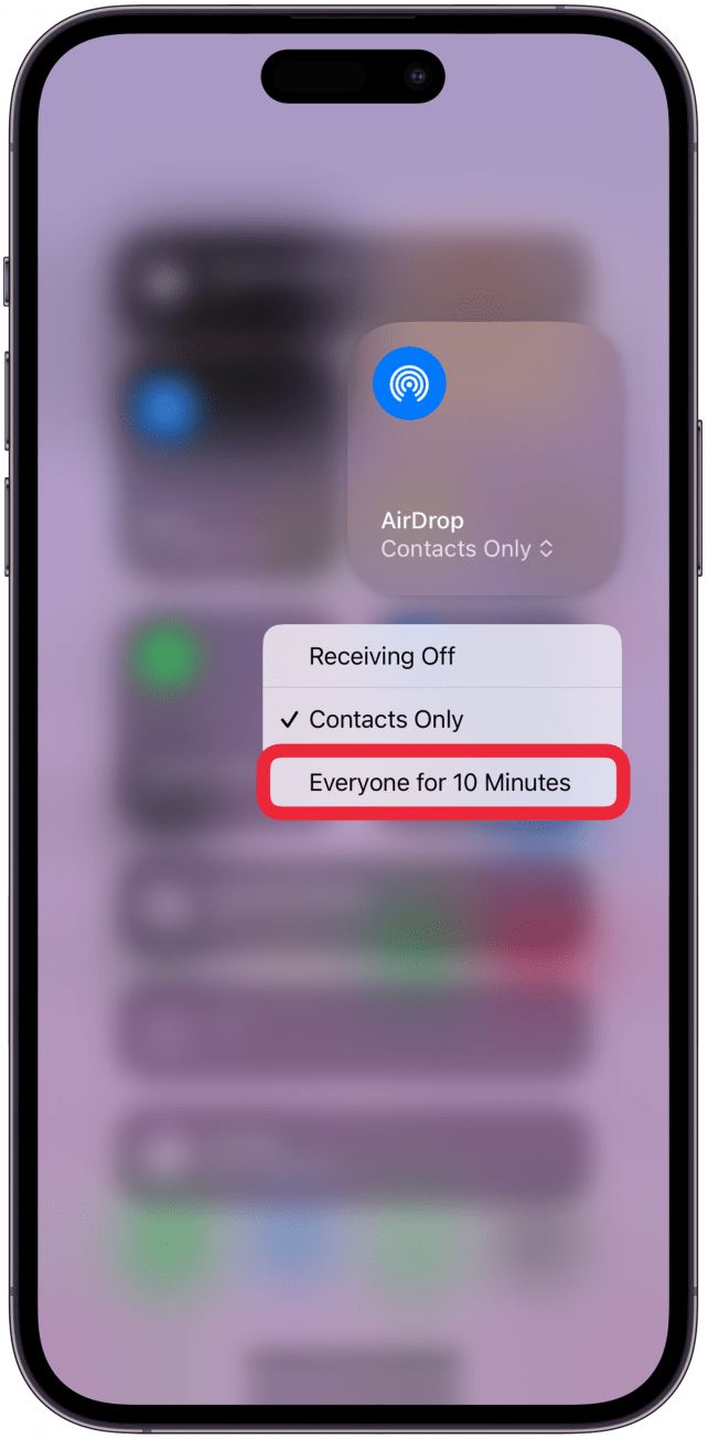 Tap Everyone for 10 Minutes. This will allow anyone to AirDrop data to you for the next 10 minutes. Both parties will need to do this.