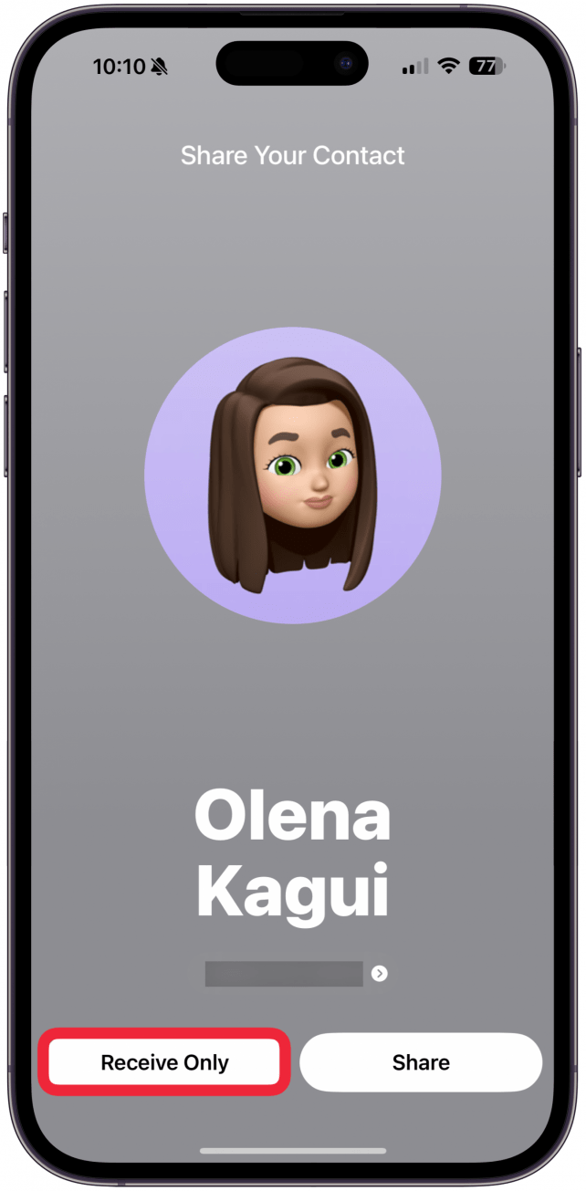 Tap Receive Only if you only want to receive the other person’s contact card without sending your own.