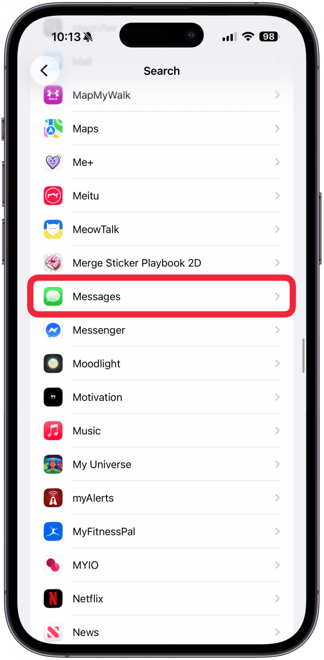 Browse through the list and tap on the app you wish to remove from your search results.