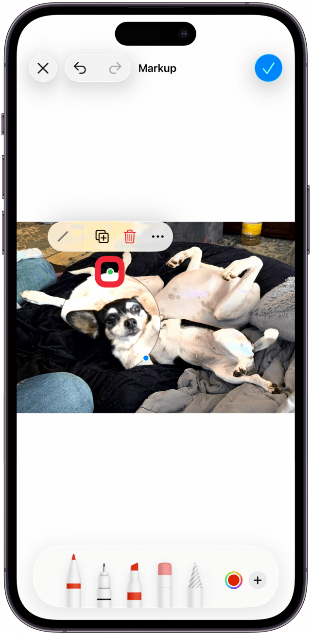 Drag the green dot on the circle to zoom in or out of the selected area.
