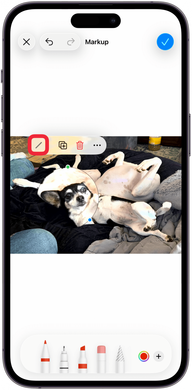 You can tap on the line to change the color or thickness of the circle.