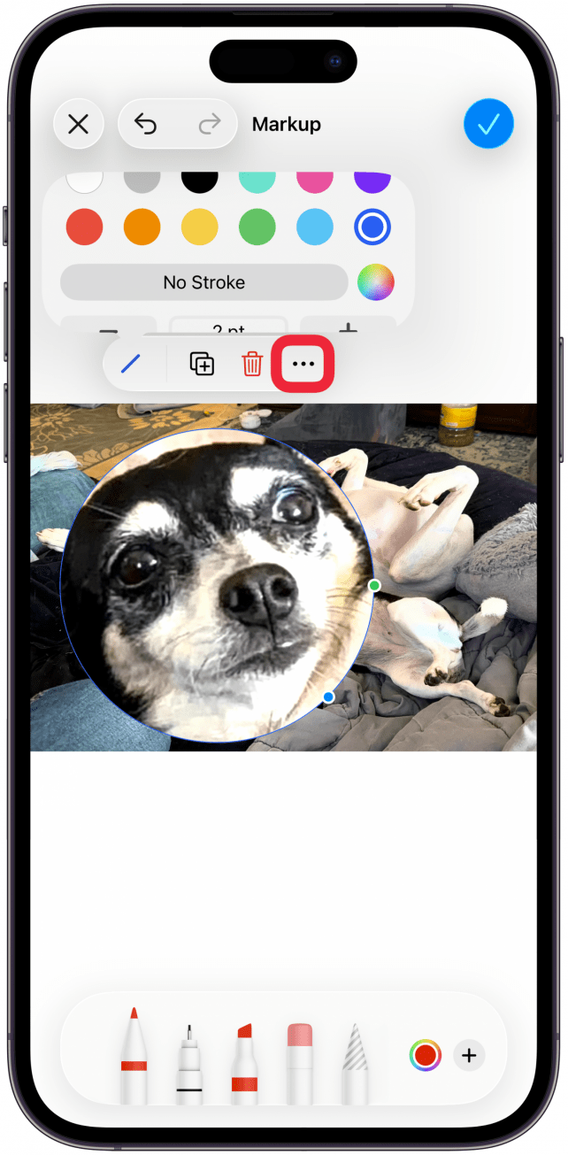 Tap the More menu to see the options to Cut, Copy, Paste, Duplicate, and Delete.