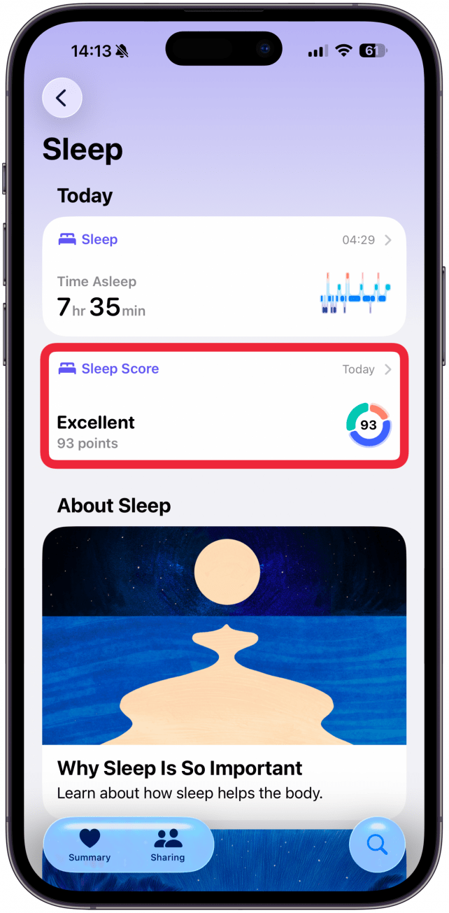 Tap on Sleep Score.