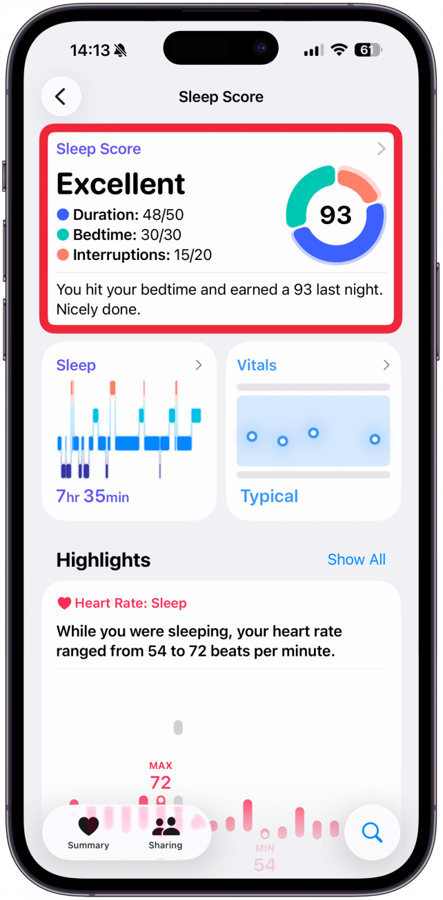 Tap on Sleep Score again to see even more data.