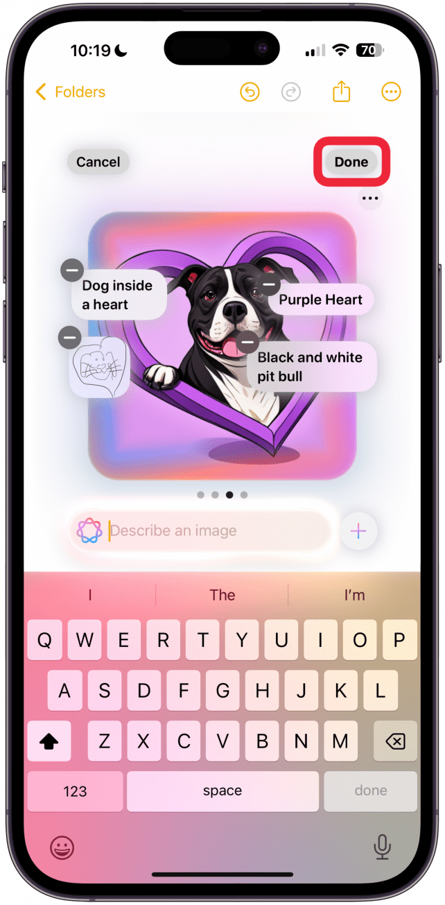 Once you are satisfied with your generated image, tap Done in the top right corner.