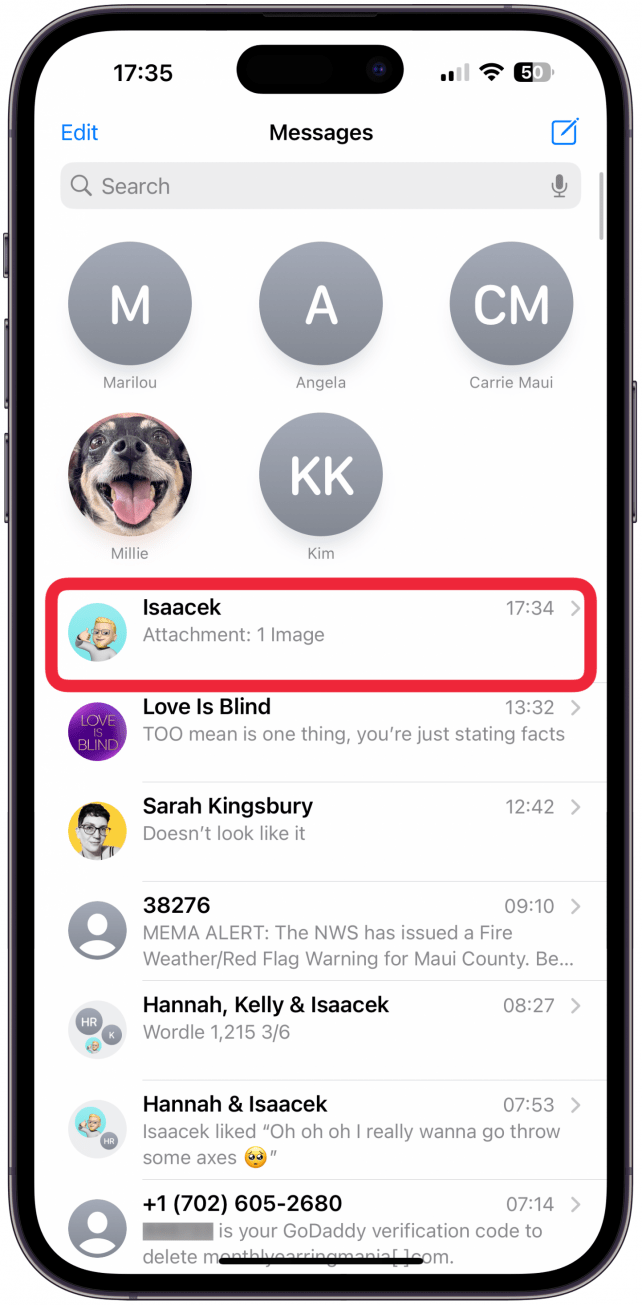 Open the Messages app and tap the conversation you want to silence.