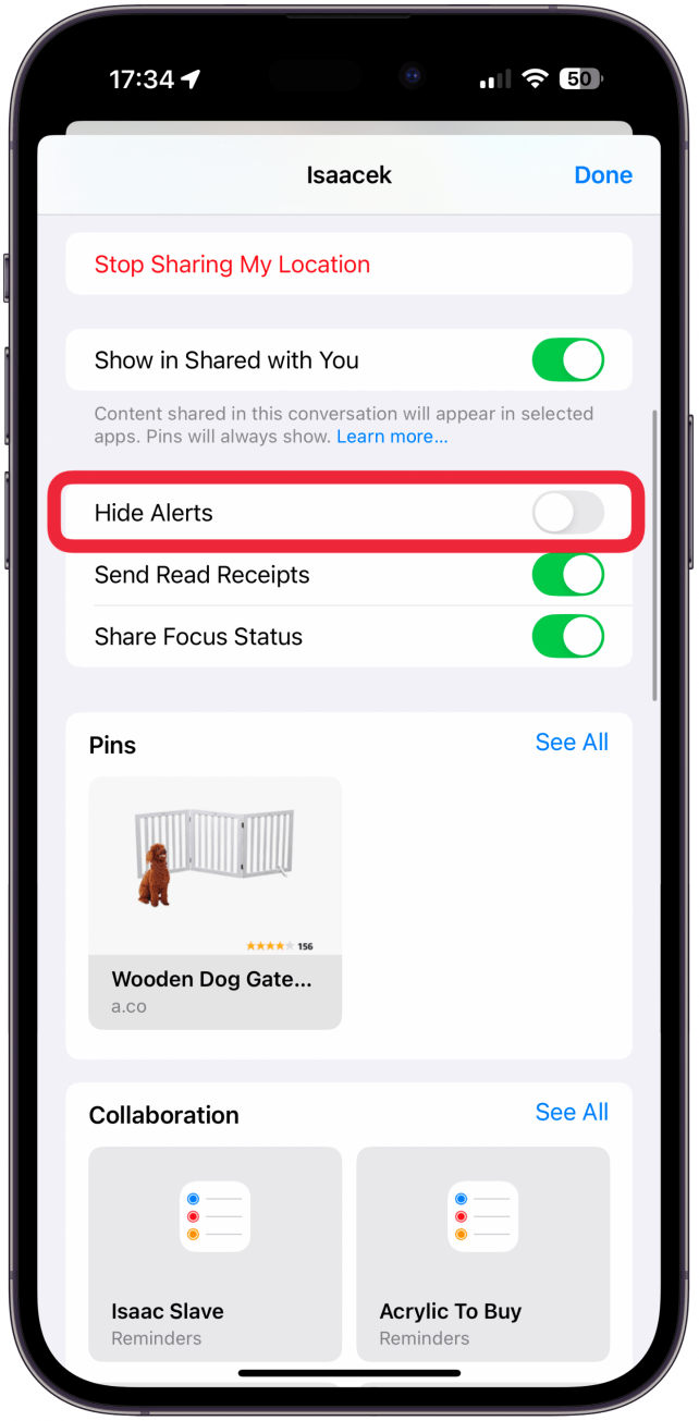 Toggle on Hide Alerts. 