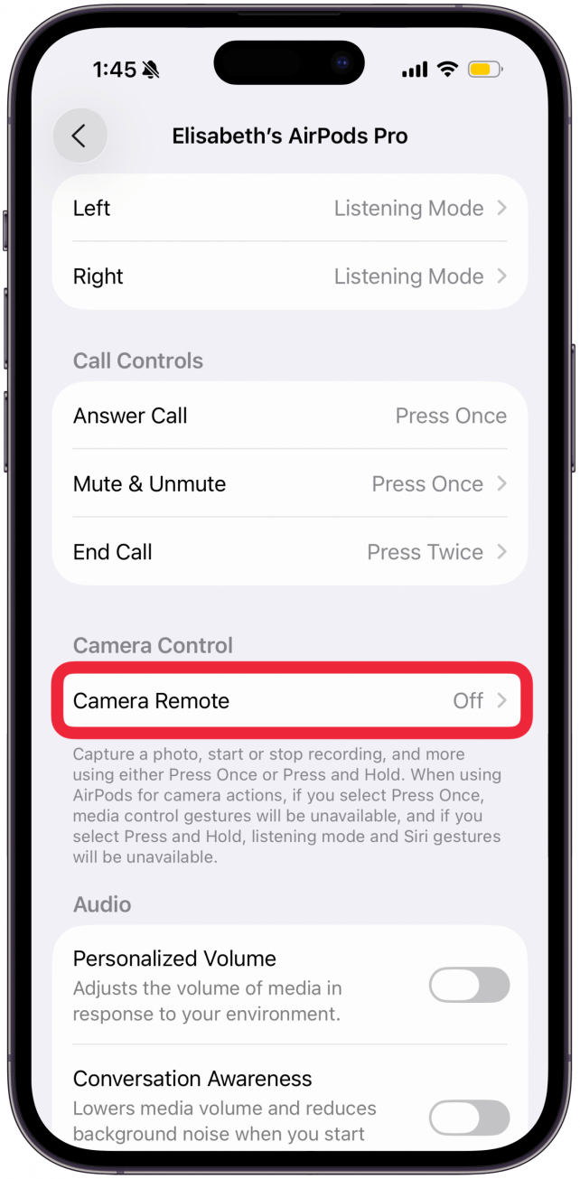 Scroll down and tap Camera Remote.