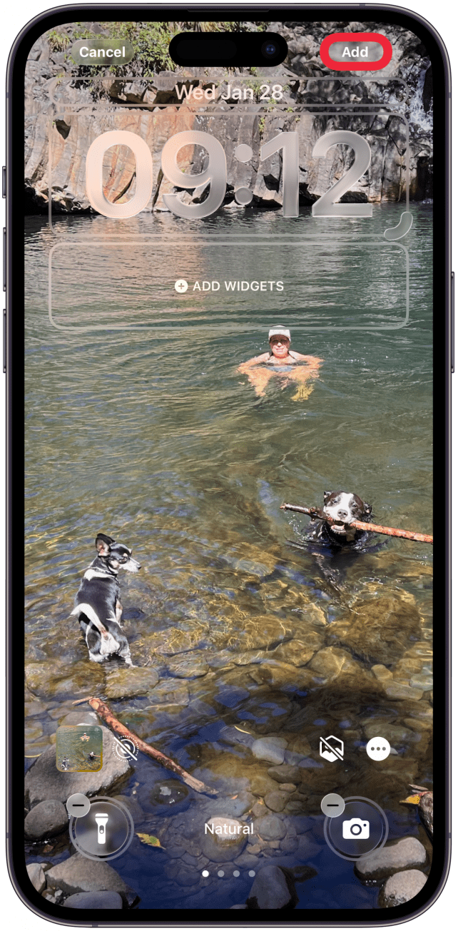 Add and adjust the widgets and font before tapping Add when you're finished.