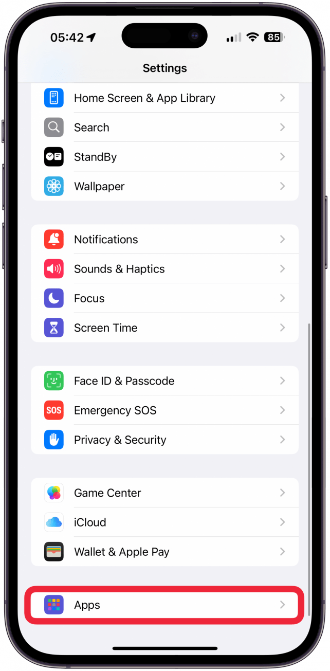 Scroll to the very bottom and tap Apps.