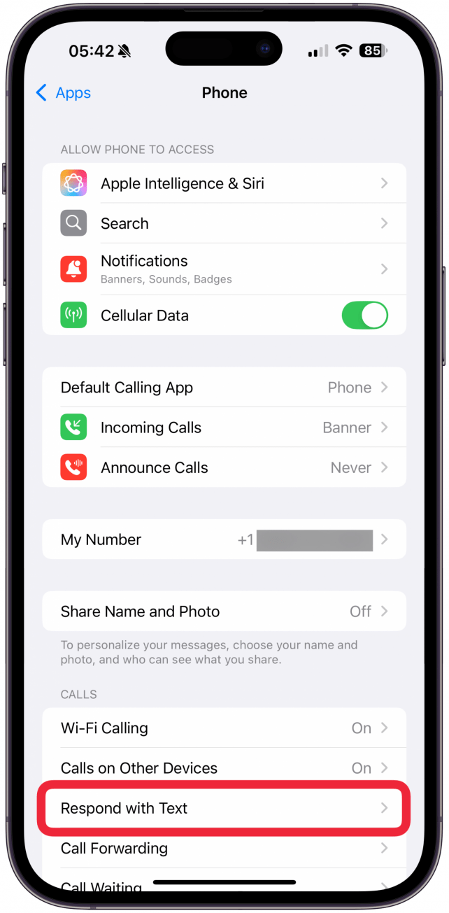 Tap Respond with Text.