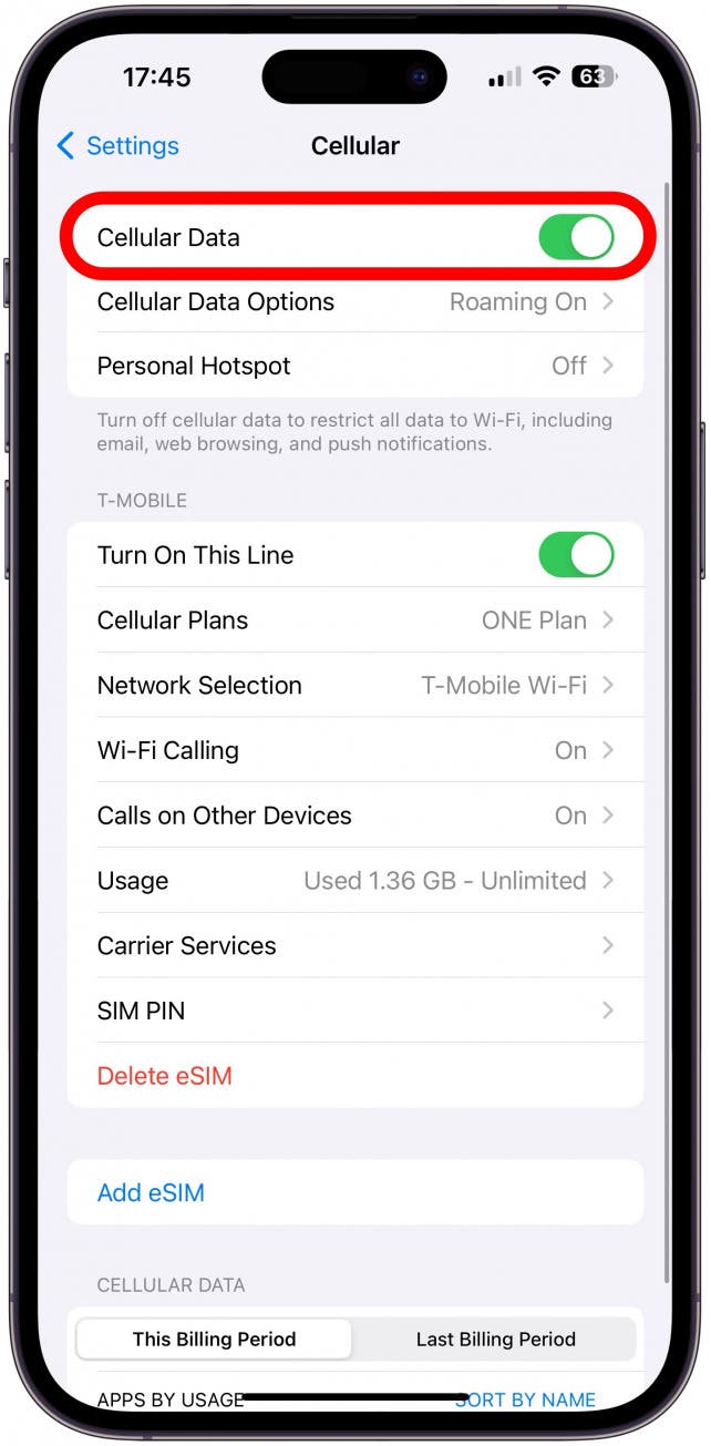 5. Turn on cellular data if your picture won't send on iPhone.