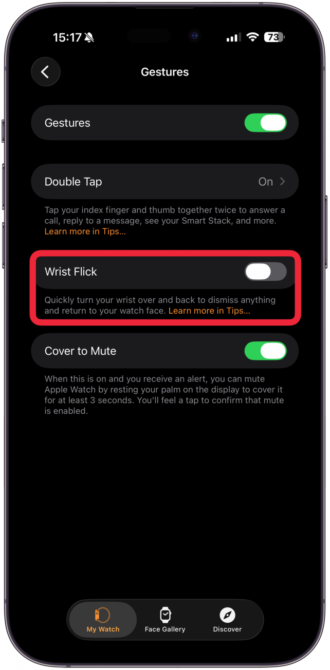 Toggle Wrist Flick on.
