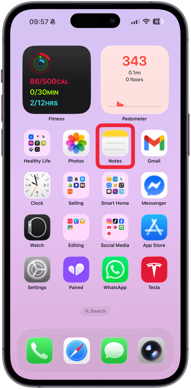 On your iPhone, open Notes.