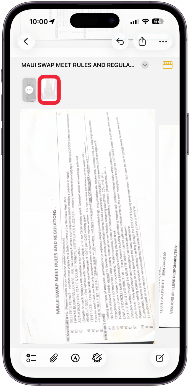 Because the pictures take automatically, you may accidentally get a picture you didn't want to save. To delete a scan, tap the thumbnail for the image you want to delete.