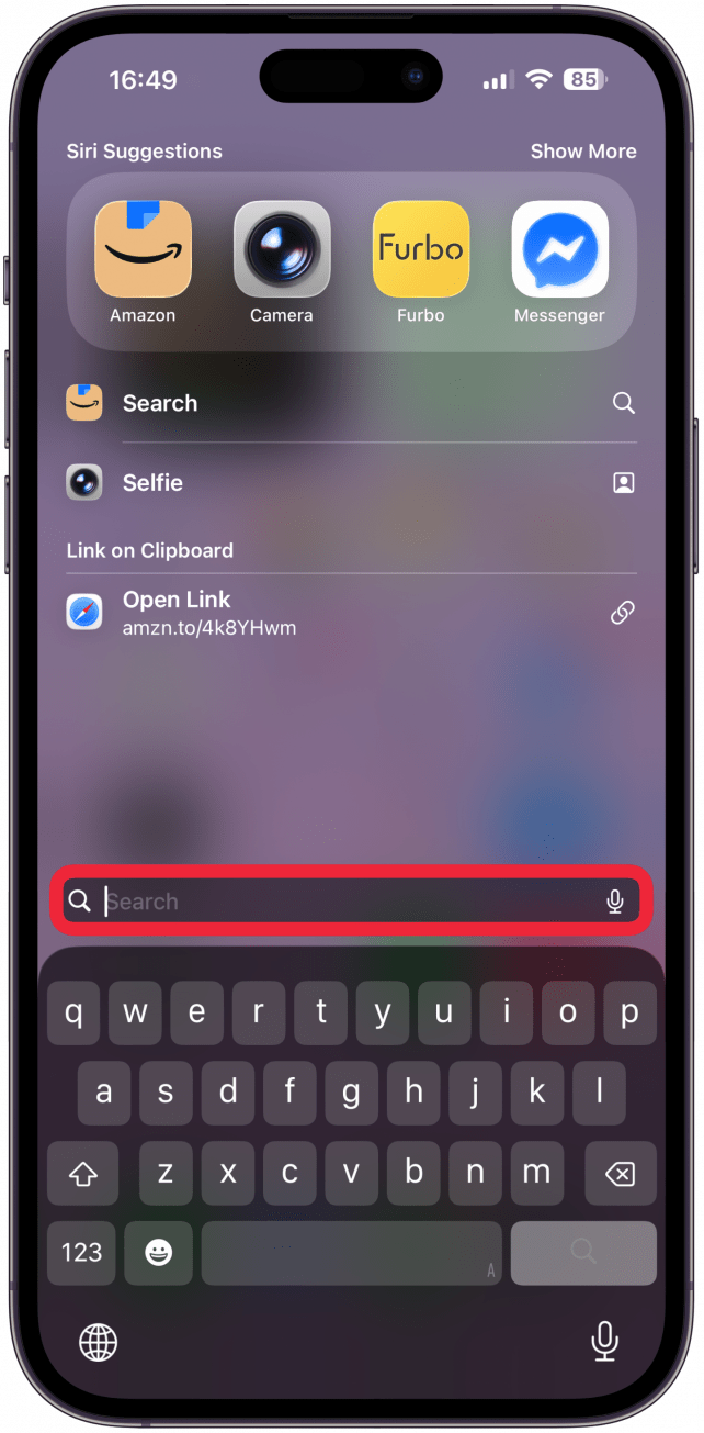 Type your search term. You will see the results in Messages, Photos, Apps, etc.
