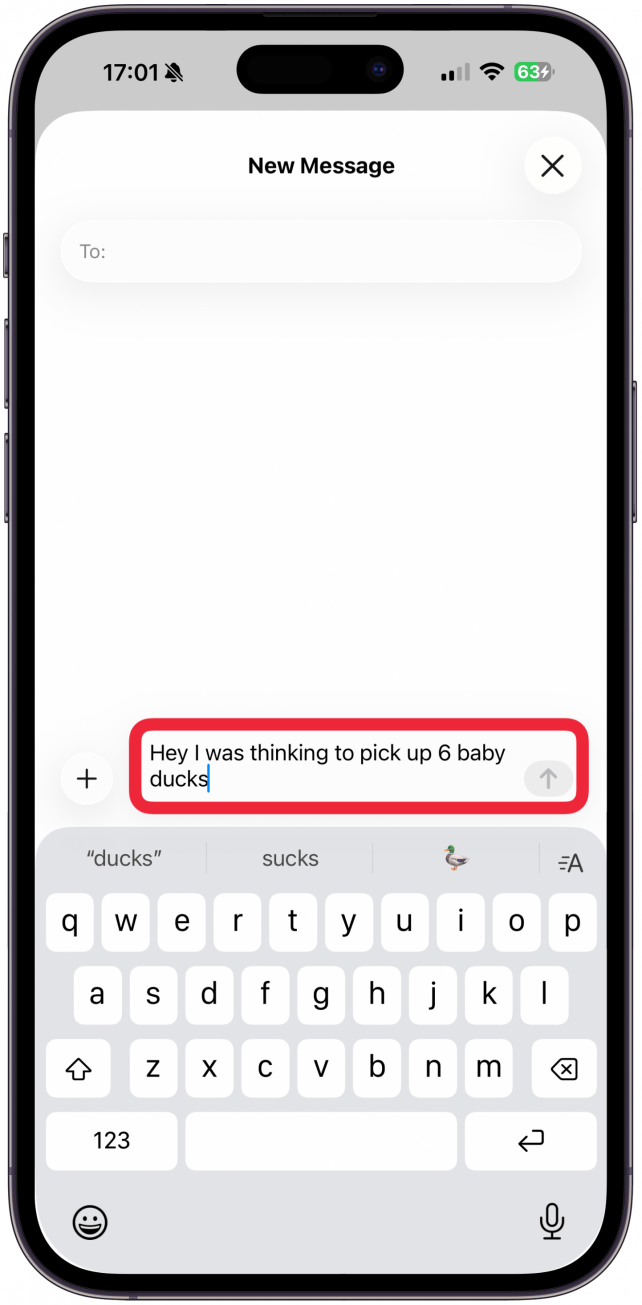 iphone text screen displaying keyboard with text field circled in red