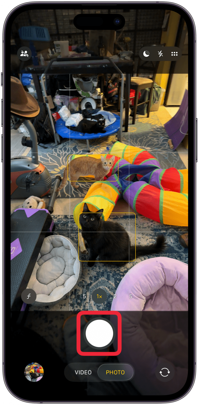 iphone camera app with a red box around shutter button