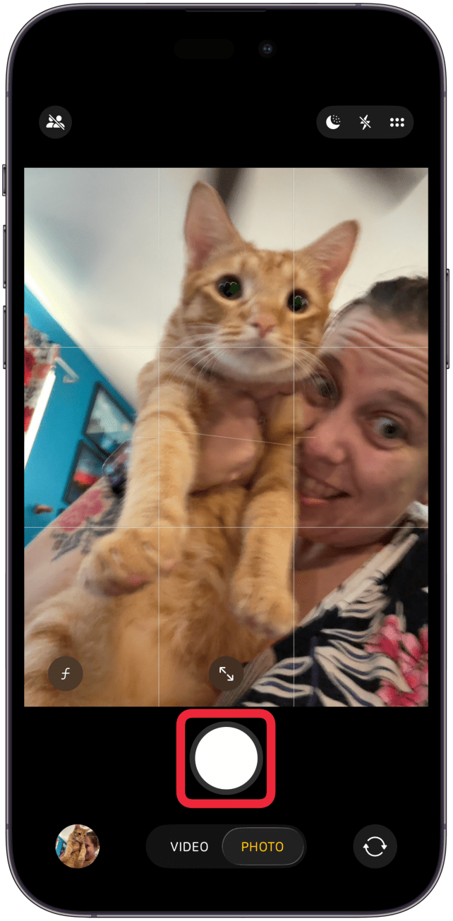 Tap the shutter to take a selfie on your iPhone.