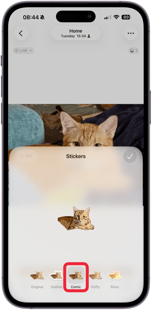 The Puffy option makes the sticker look like a 3D puffy sticker. You can tilt your iPhone to play with the shadows and light to see that it's 3D.