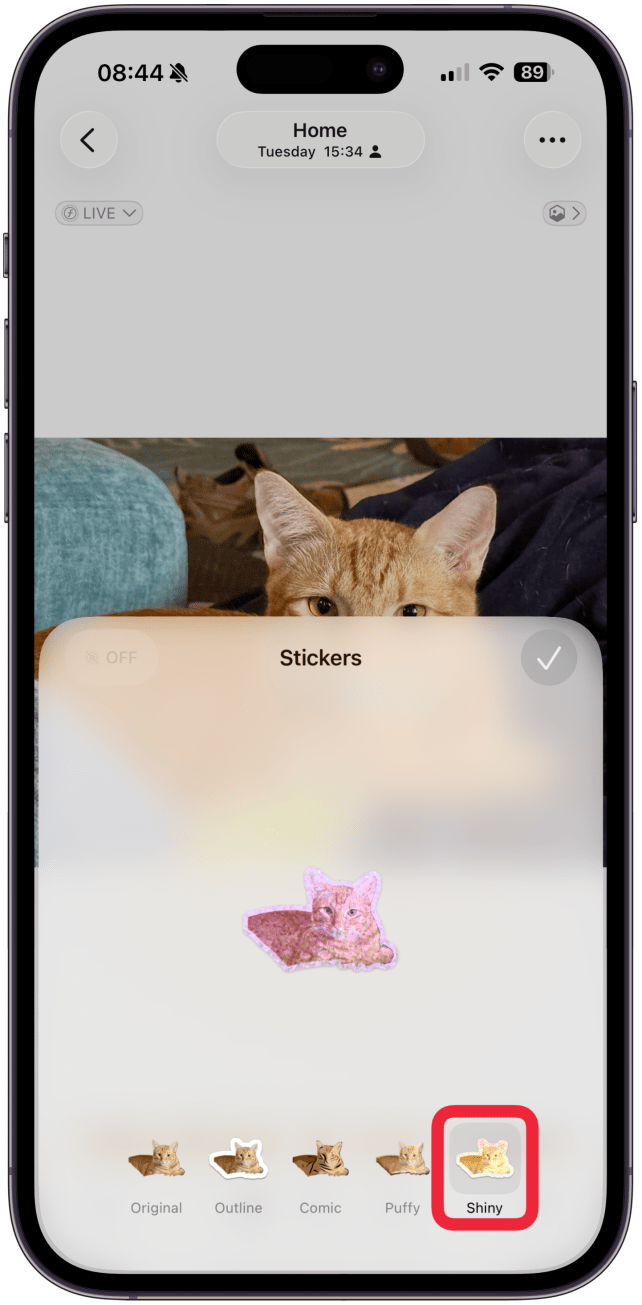 And lastly, there's the Shiny option, which turns your sticker holographic. This one is the most interactive when you move your iPhone directionally.