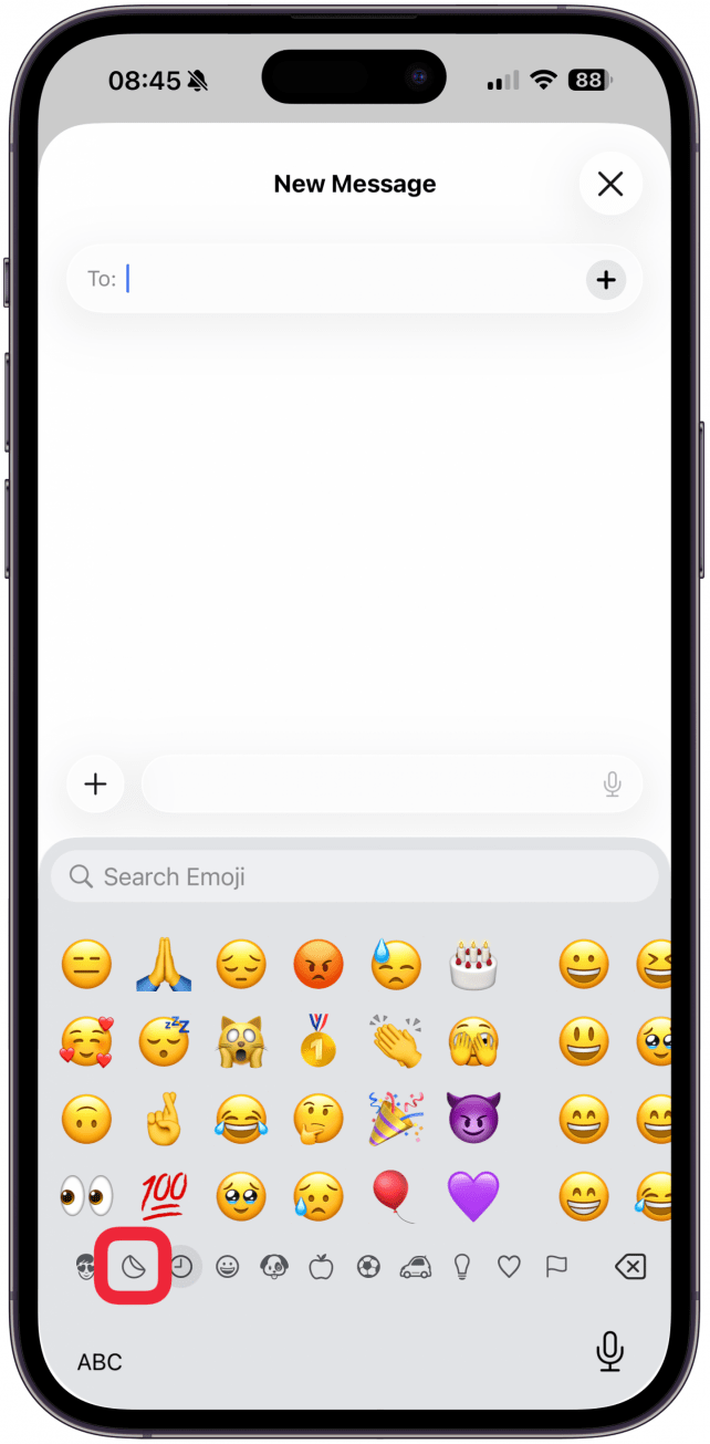 Now, to paste a sticker, open the Emoji Keyboard anywhere you can type and tap the sticker icon.