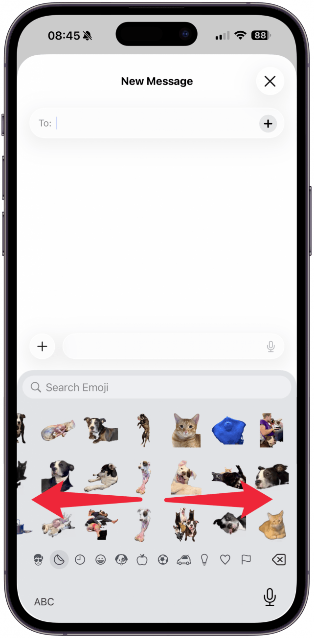 Swipe from left to right to browse all your saved stickers and tap on it to use it.