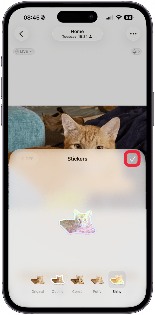 Tap the check mark to save your sticker.