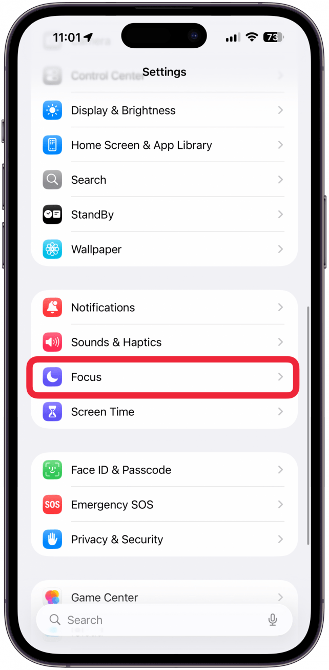 Open Settings, and tap Focus.