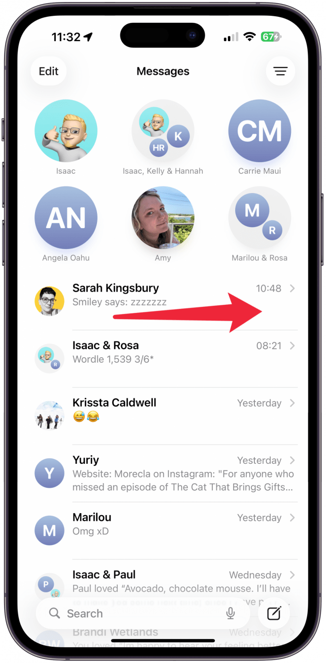 Swipe from left to right over the conversation thread you wish to mark as unread.