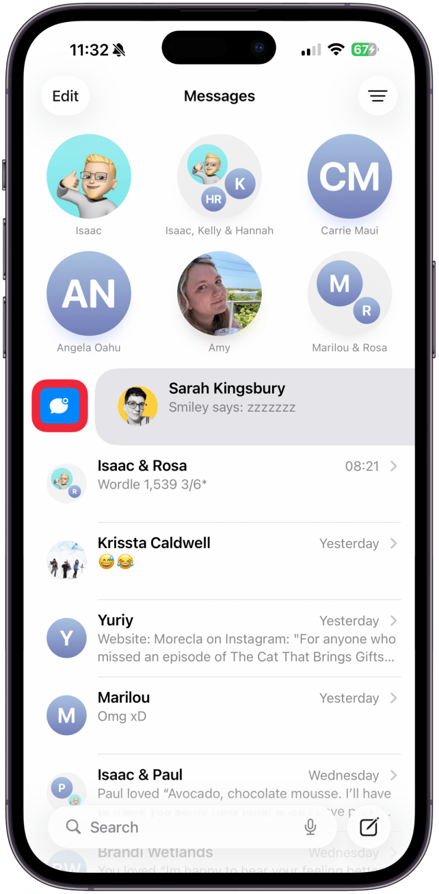 Tap the Messages icon with a notification badge.